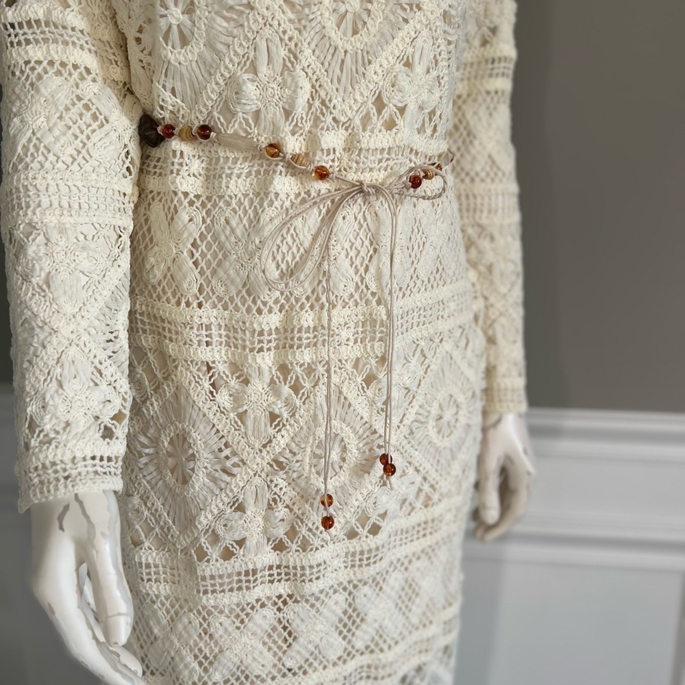 ZIMMERMANN Cira Ivory Ribbon Lace Tassel Midi Belted Dress sz 1 NWT 950$ - Picture 7 of 15